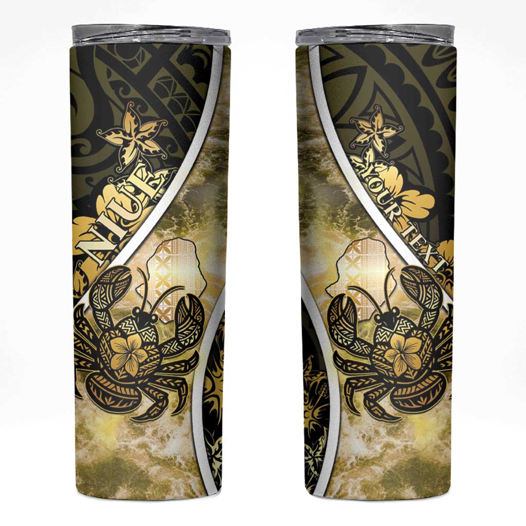 Personalised Niue Skinny Tumbler Niuean Crab Waves Style DT05 Gold - Polynesian Pride