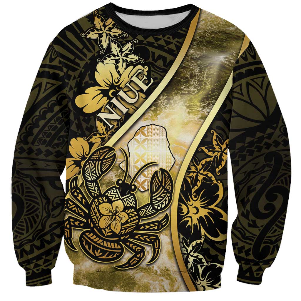 Personalised Niue Sweatshirt Niuean Crab Waves Style DT05 Unisex Gold - Polynesian Pride