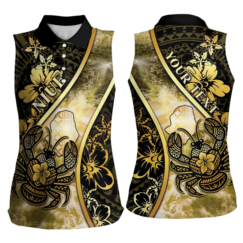 Personalised Niue Women Sleeveless Polo Shirt Niuean Crab Waves Style