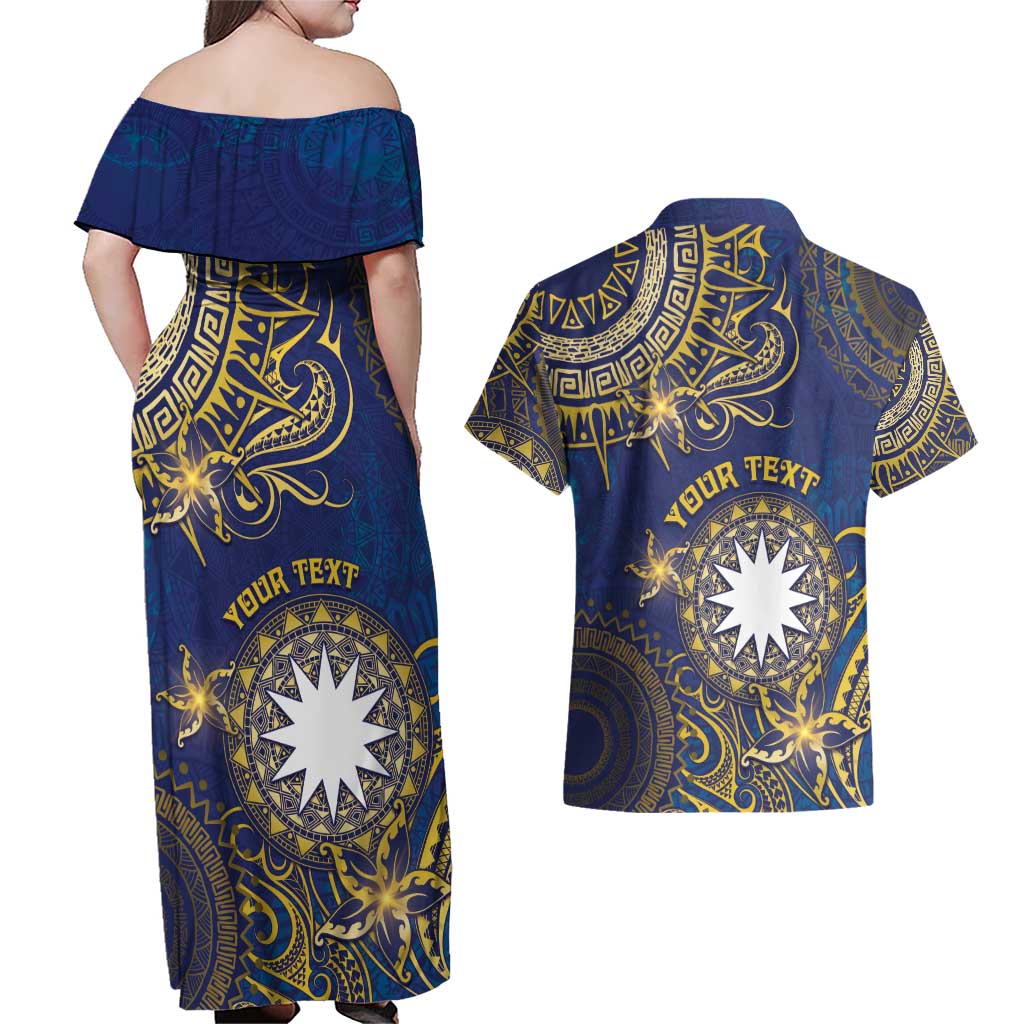Personalised Nauru Couples Matching Off Shoulder Maxi Dress and Hawaiian Shirt Hibiscus Polynesian Tribal Pattern DT05 - Polynesian Pride