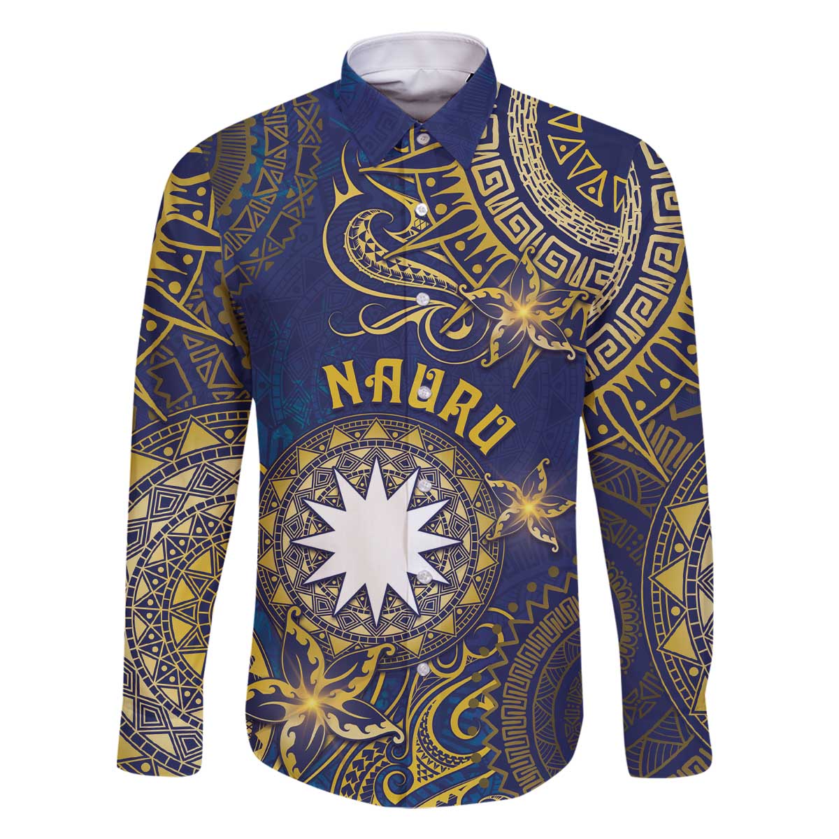 Personalised Nauru Family Matching Off The Shoulder Long Sleeve Dress and Hawaiian Shirt Hibiscus Polynesian Tribal Pattern