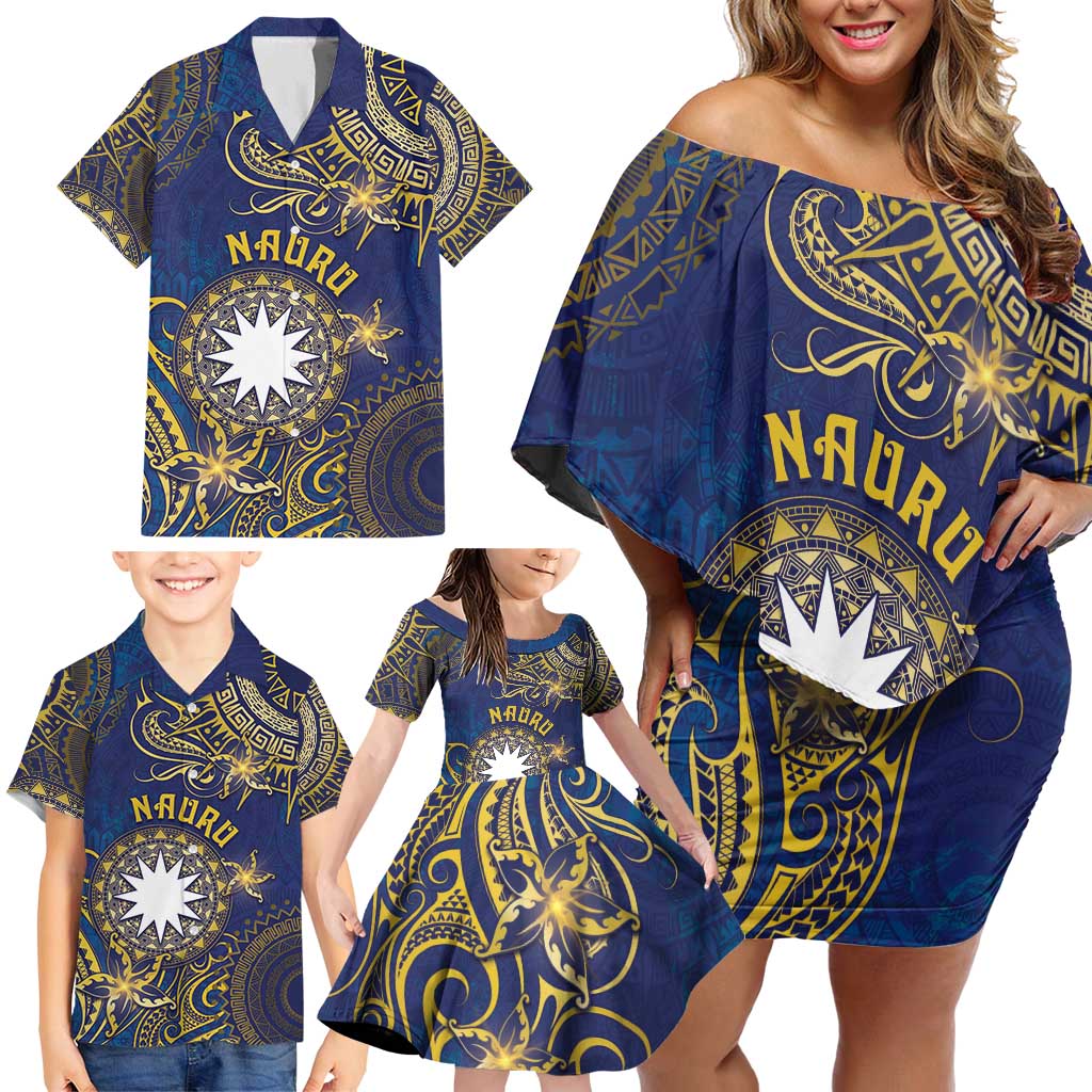 Personalised Nauru Family Matching Off Shoulder Short Dress and Hawaiian Shirt Hibiscus Polynesian Tribal Pattern DT05 - Polynesian Pride