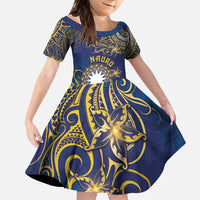 Personalised Nauru Family Matching Short Sleeve Bodycon Dress and Hawaiian Shirt Hibiscus Polynesian Tribal Pattern