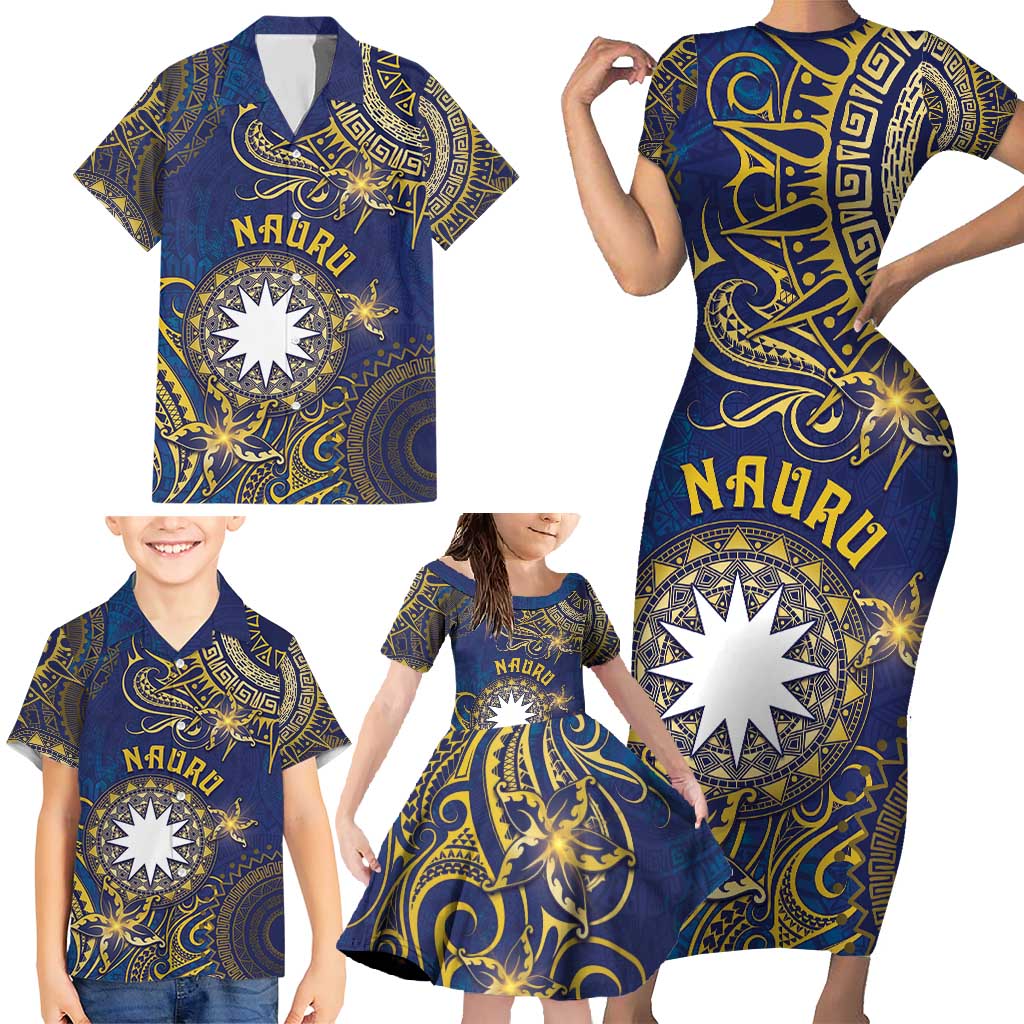 Personalised Nauru Family Matching Short Sleeve Bodycon Dress and Hawaiian Shirt Hibiscus Polynesian Tribal Pattern DT05 - Polynesian Pride