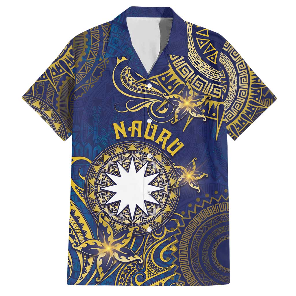 Personalised Nauru Hawaiian Shirt Hibiscus Polynesian Tribal Pattern DT05 Navy - Polynesian Pride