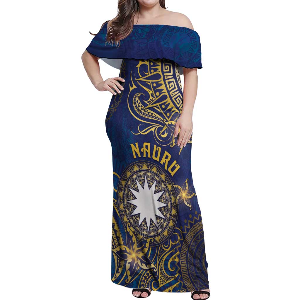 Personalised Nauru Off Shoulder Maxi Dress Hibiscus Polynesian Tribal Pattern