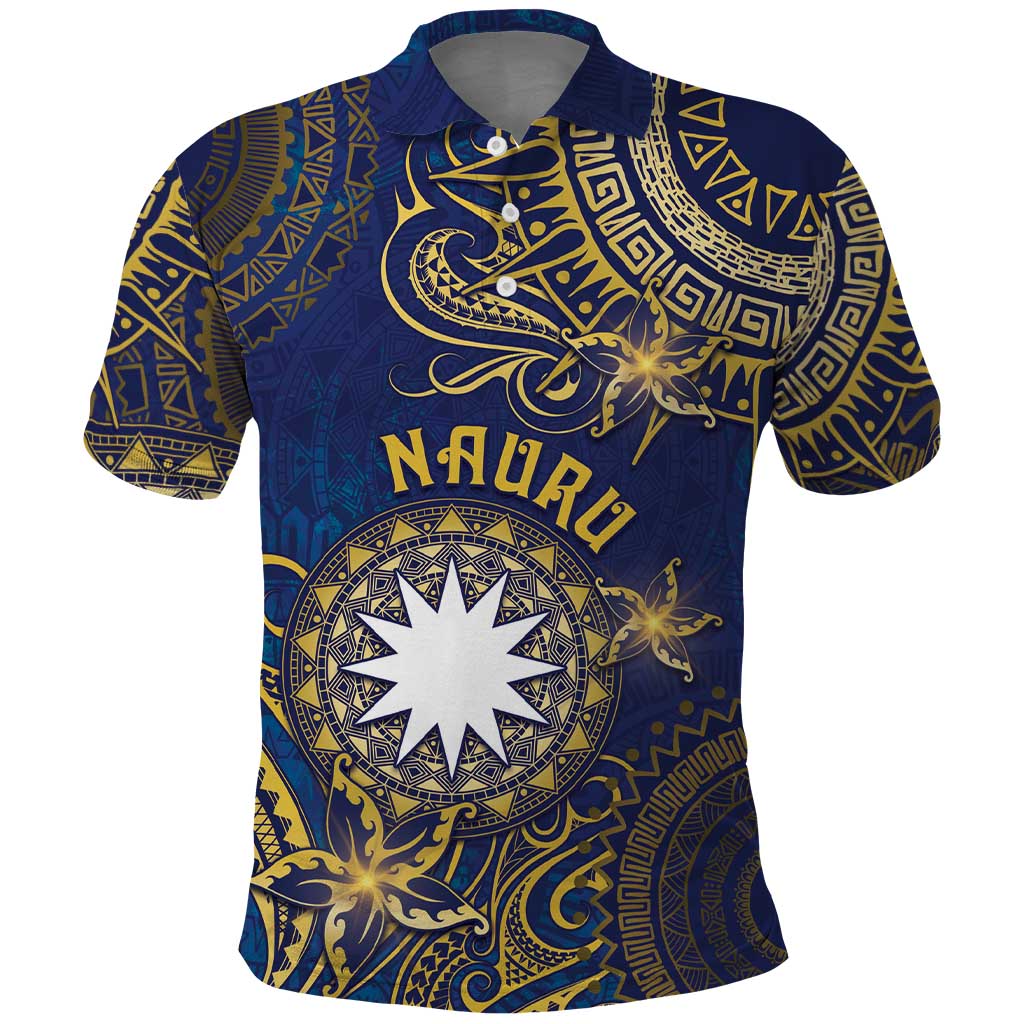 Personalised Nauru Polo Shirt Hibiscus Polynesian Tribal Pattern