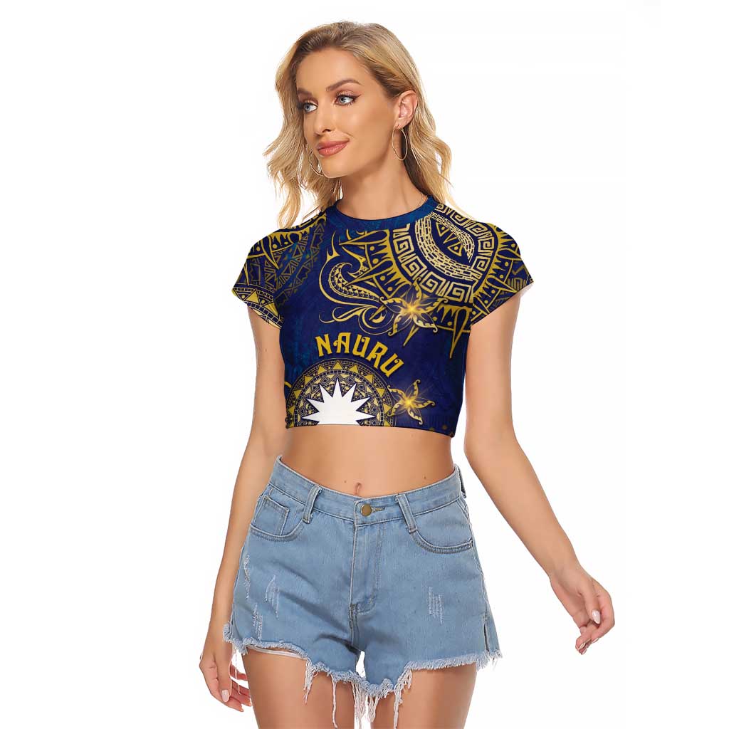 Personalised Nauru Raglan Cropped T Shirt Hibiscus Polynesian Tribal Pattern