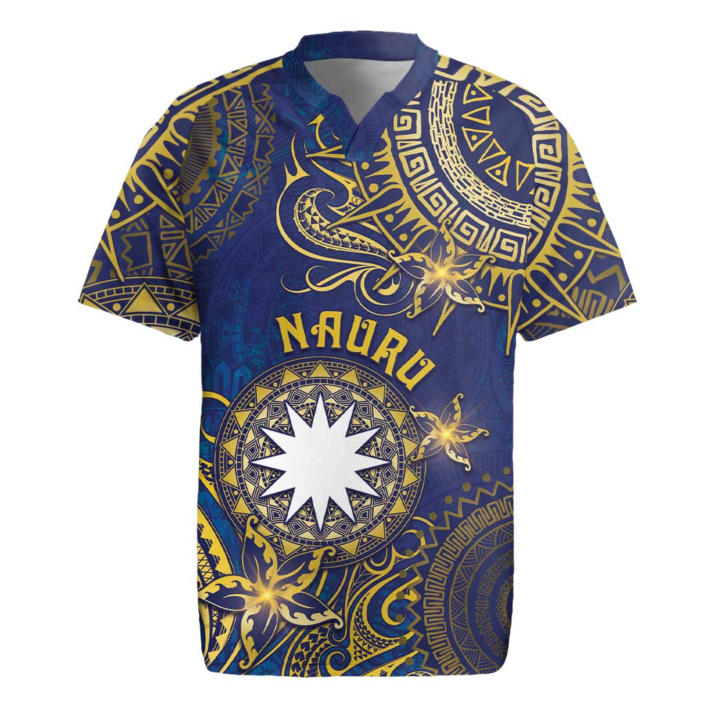 Personalised Nauru Rugby Jersey Hibiscus Polynesian Tribal Pattern DT05 Navy - Polynesian Pride