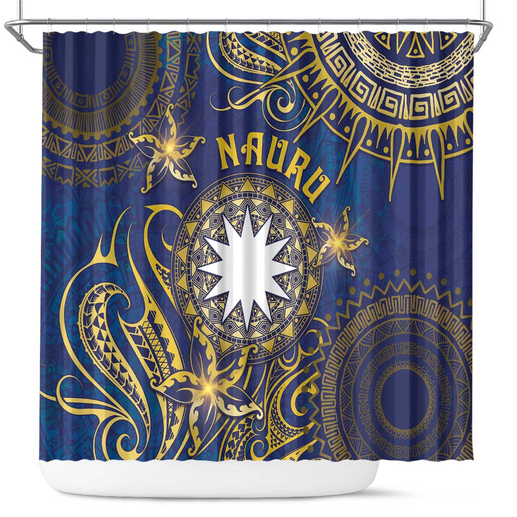 Nauru Shower Curtain Hibiscus Polynesian Tribal Pattern DT05 Navy - Polynesian Pride