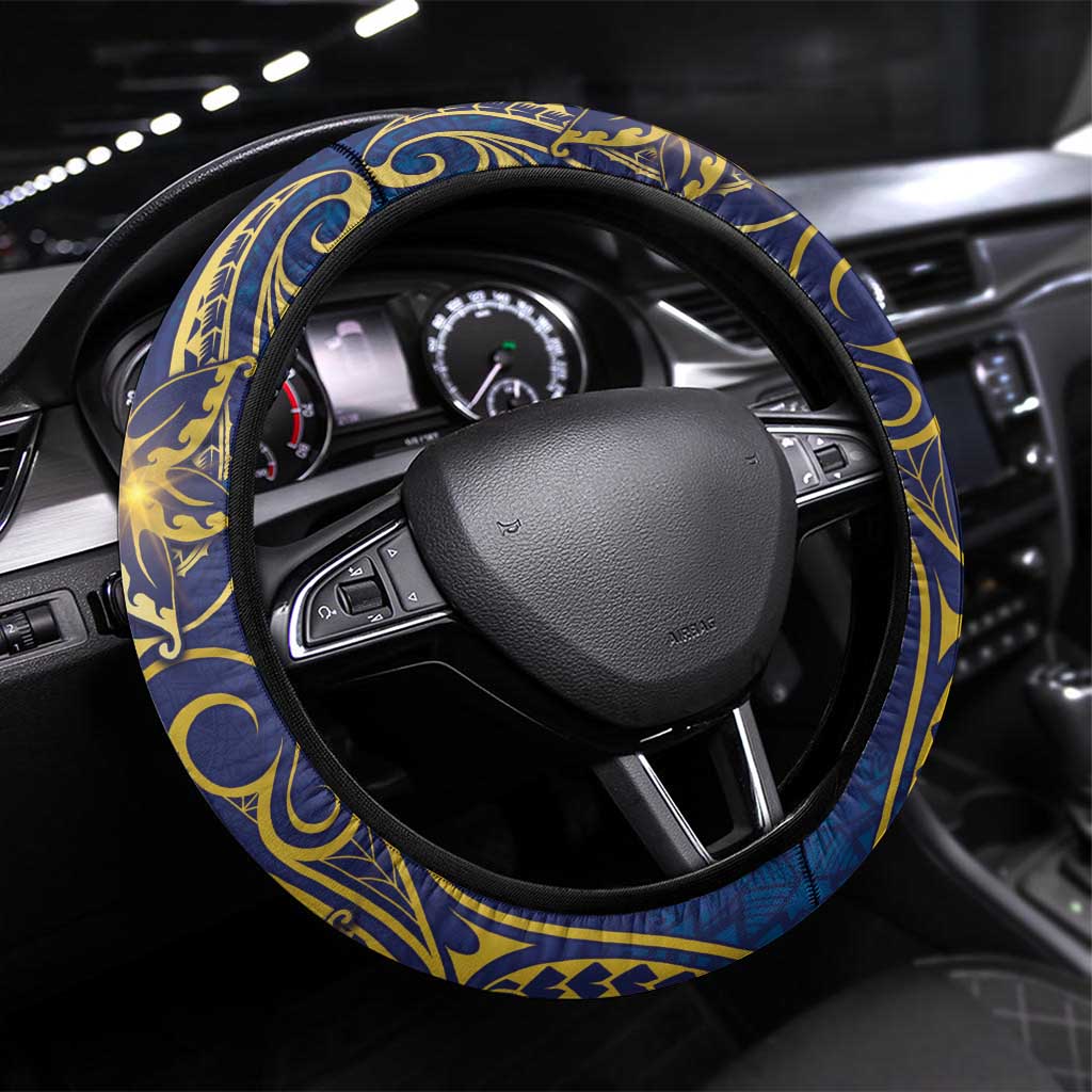 Nauru Steering Wheel Cover Hibiscus Polynesian Tribal Pattern DT05 Universal Fit Navy - Polynesian Pride