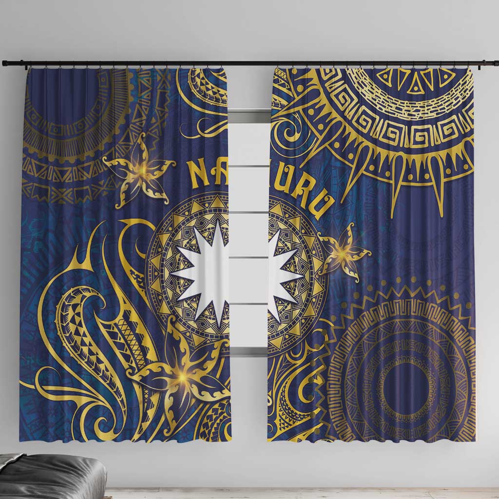 Nauru Window Curtain Hibiscus Polynesian Tribal Pattern DT05 With Hooks Navy - Polynesian Pride