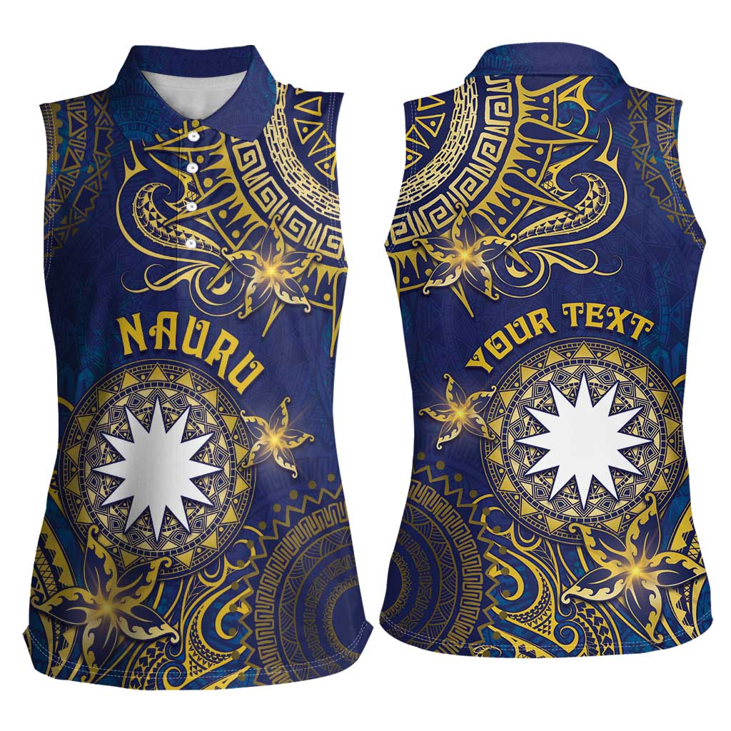 Personalised Nauru Women Sleeveless Polo Shirt Hibiscus Polynesian Tribal Pattern DT05 - Polynesian Pride