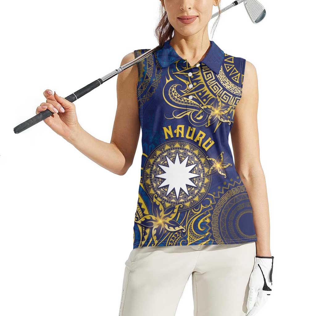 Personalised Nauru Women Sleeveless Polo Shirt Hibiscus Polynesian Tribal Pattern DT05 - Polynesian Pride