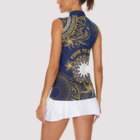 Personalised Nauru Women Sleeveless Polo Shirt Hibiscus Polynesian Tribal Pattern DT05 - Polynesian Pride
