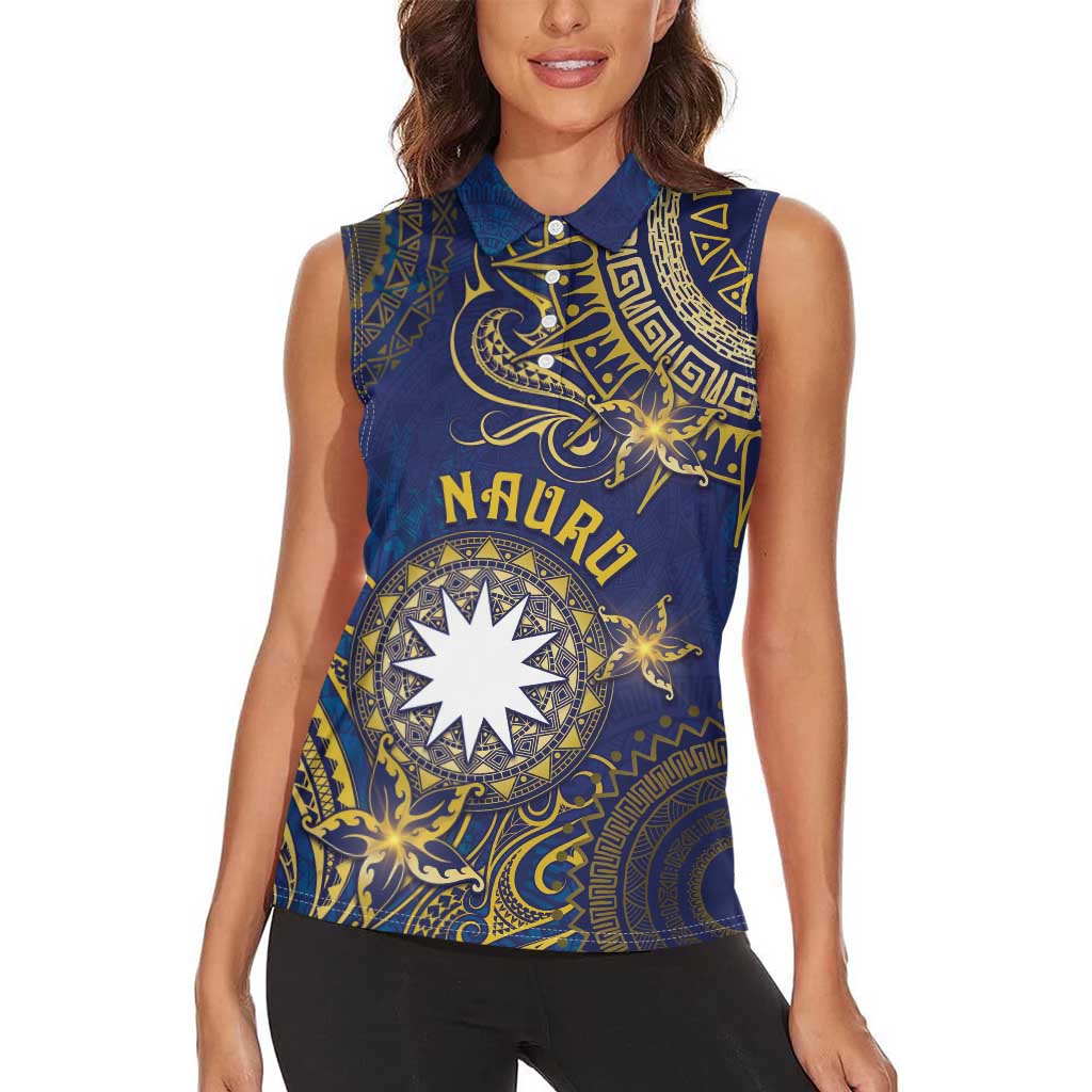 Personalised Nauru Women Sleeveless Polo Shirt Hibiscus Polynesian Tribal Pattern DT05 - Polynesian Pride