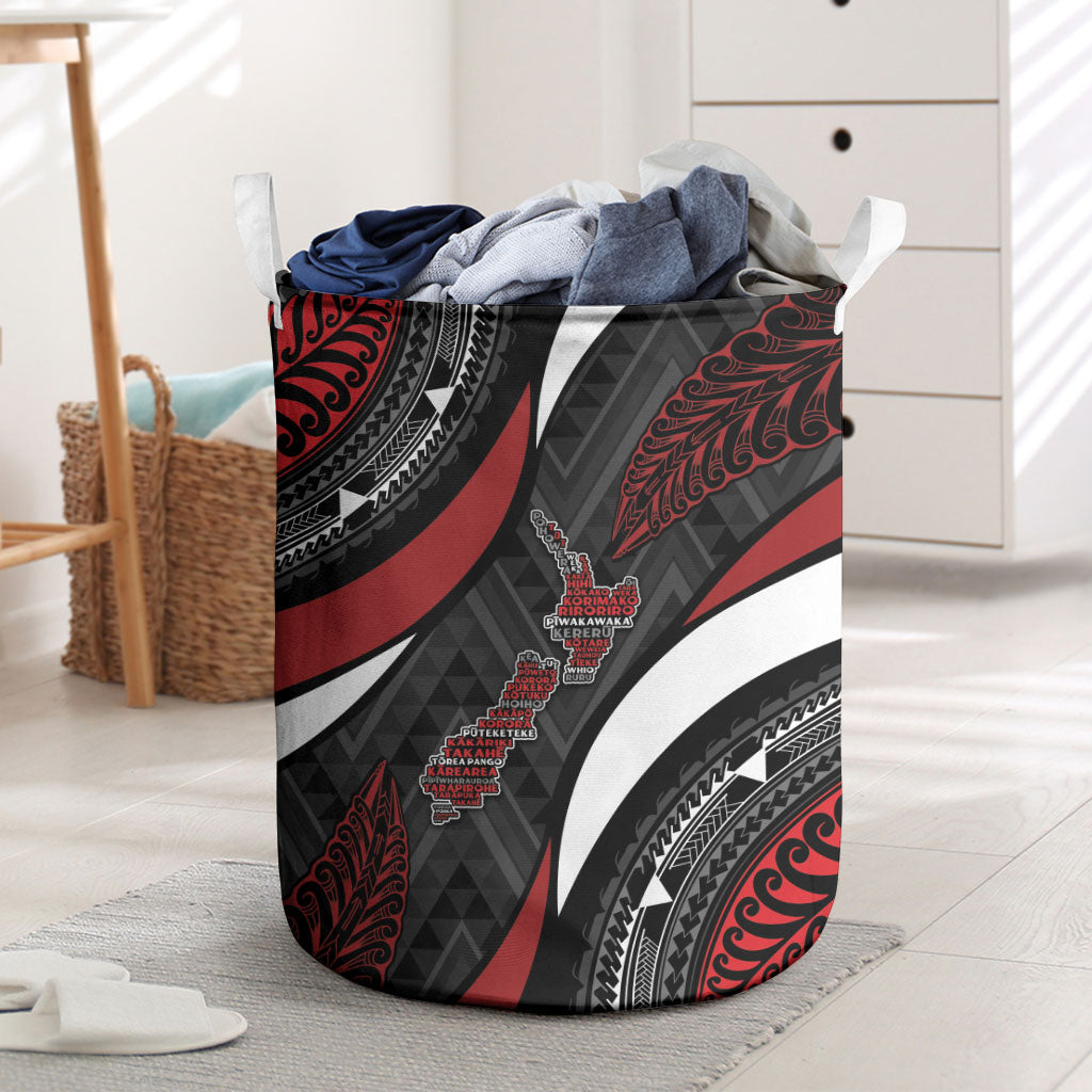 Aotearoa New Zealand Native Birds Map Laundry Basket Silver Fern Tribal Pattern DT05 Red - Polynesian Pride