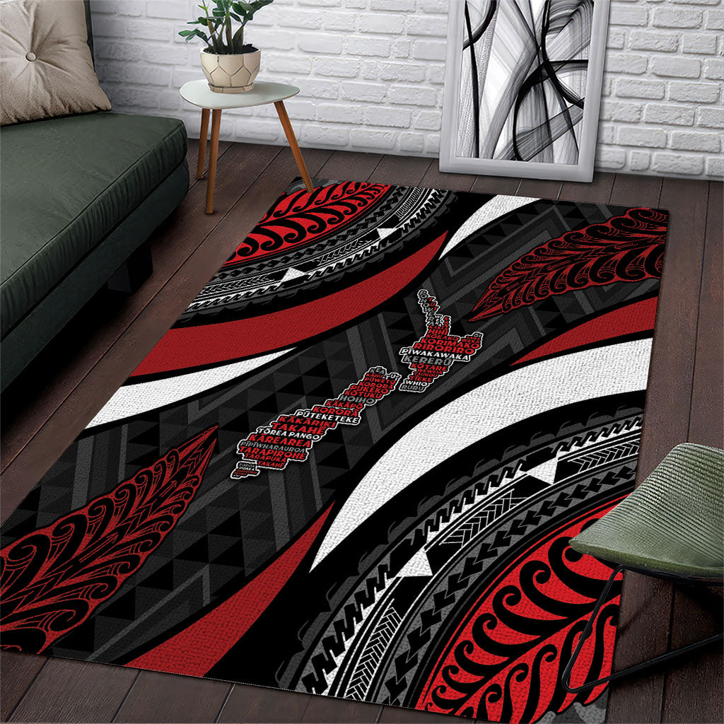 Aotearoa New Zealand Native Birds Map Area Rug Silver Fern Tribal Pattern DT05 Red - Polynesian Pride