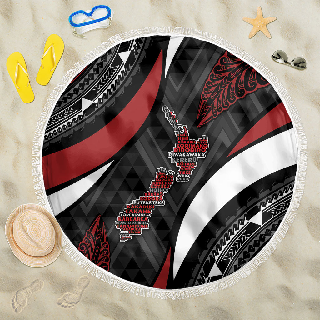 Aotearoa New Zealand Native Birds Map Beach Blanket Silver Fern Tribal Pattern DT05 One Size 150cm Red - Polynesian Pride