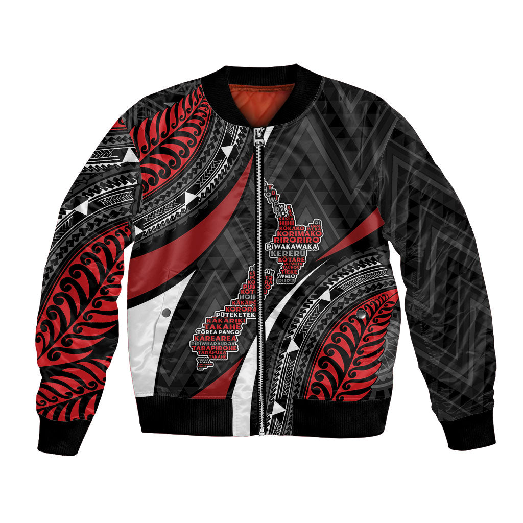 Aotearoa New Zealand Native Birds Map Bomber Jacket Silver Fern Tribal Pattern