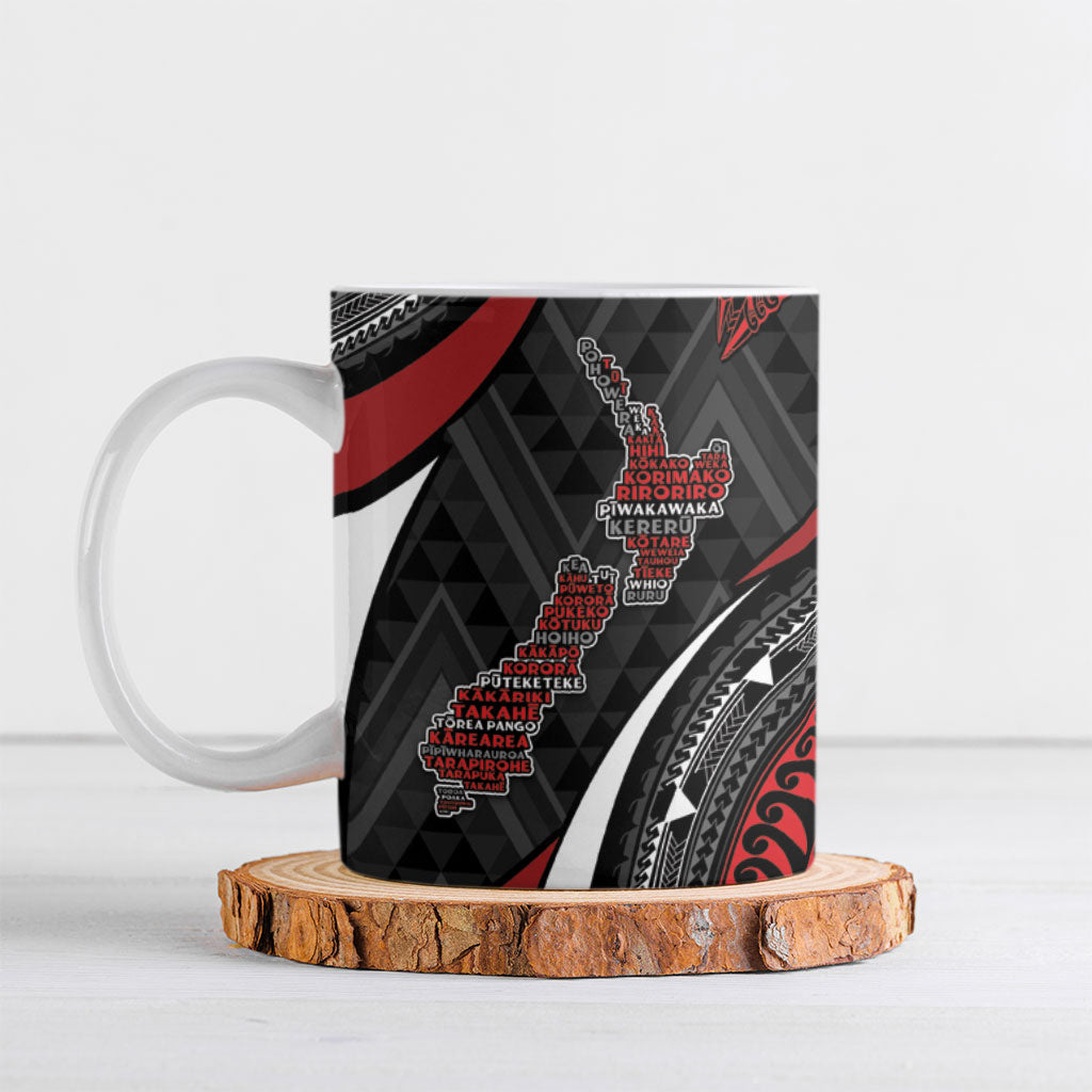 Aotearoa New Zealand Native Birds Map Ceramic Mug Silver Fern Tribal Pattern DT05 Red - Polynesian Pride