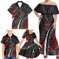 Aotearoa New Zealand Native Birds Map Family Matching Off Shoulder Maxi Dress and Hawaiian Shirt Silver Fern Tribal Pattern DT05 - Polynesian Pride