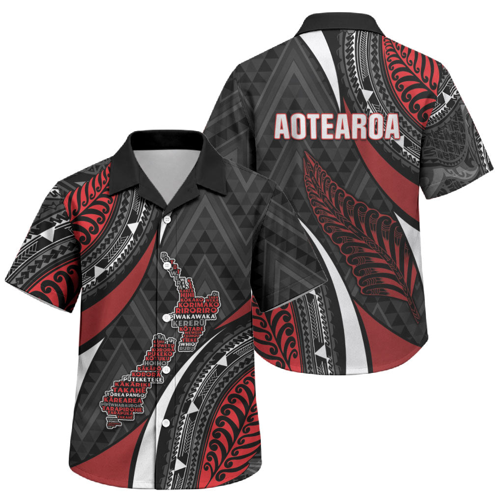 Aotearoa New Zealand Native Birds Map Family Matching Summer Maxi Dress and Hawaiian Shirt Silver Fern Tribal Pattern DT05 Son's Shirt Red - Polynesian Pride