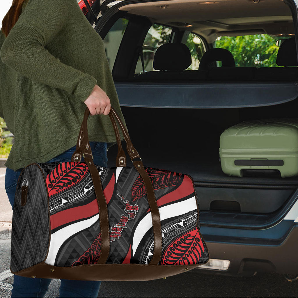 Aotearoa New Zealand Native Birds Map Travel Bag Silver Fern Tribal Pattern DT05 - Polynesian Pride