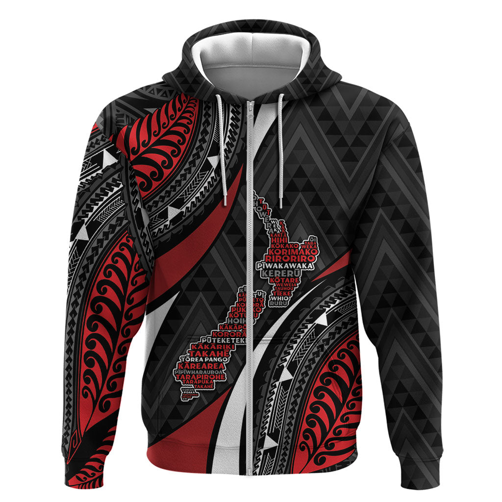 Aotearoa New Zealand Native Birds Map Zip Hoodie Silver Fern Tribal Pattern