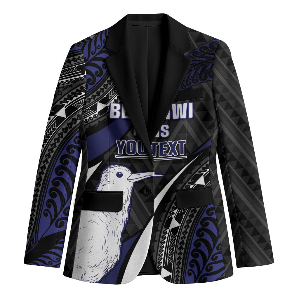 Personalised New Zealand Kiwi Blazer Silver Fern Tribal Pattern DT05 Unisex Navy - Polynesian Pride