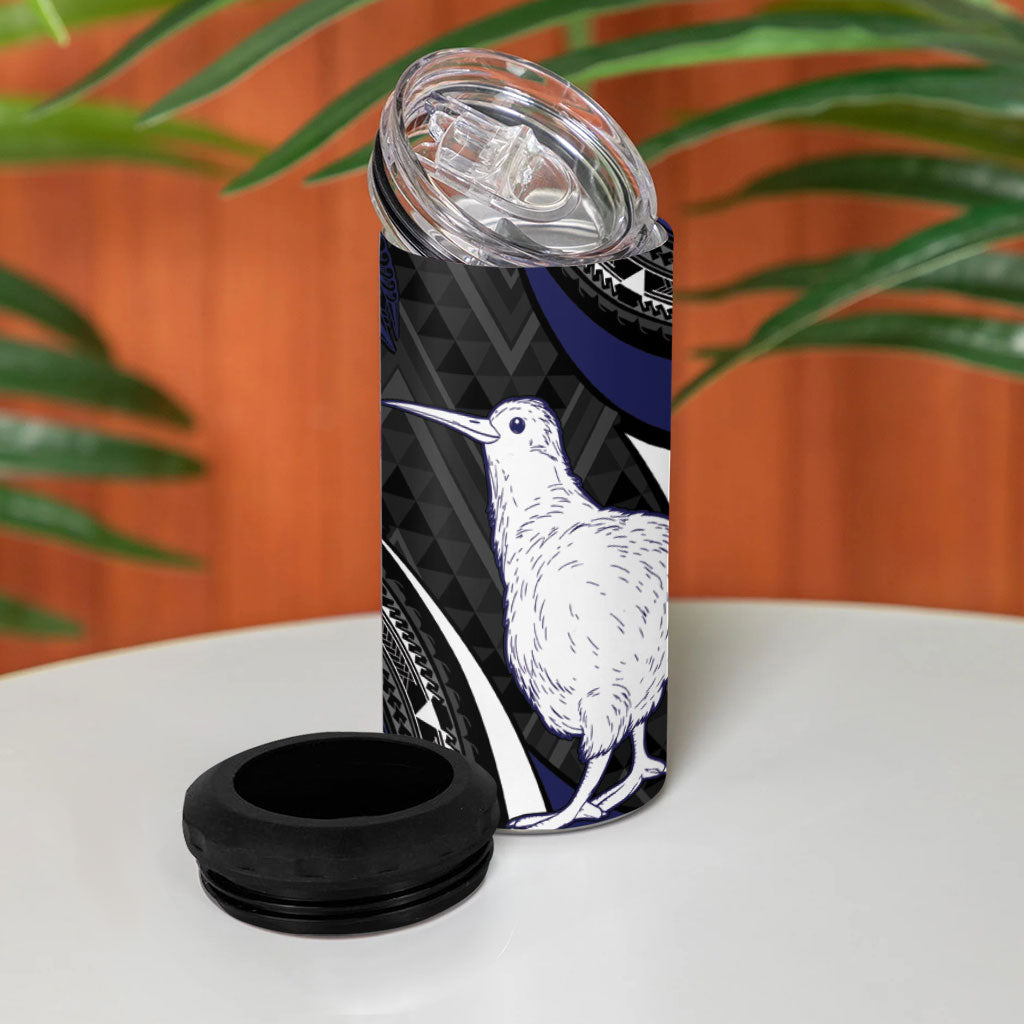 Personalised New Zealand Kiwi 4 in 1 Can Cooler Tumbler Silver Fern Tribal Pattern DT05 - Polynesian Pride