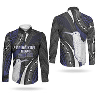 Personalised New Zealand Kiwi Couples Matching Off Shoulder Short Dress and Long Sleeve Button Shirt Silver Fern Tribal Pattern