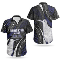 Personalised New Zealand Kiwi Couples Matching Short Sleeve Bodycon Dress and Hawaiian Shirt Silver Fern Tribal Pattern