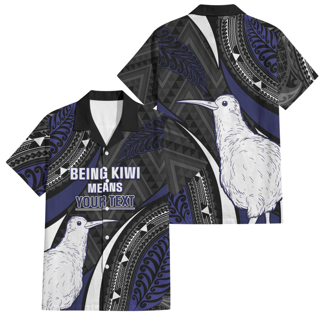Personalised New Zealand Kiwi Family Matching Off Shoulder Short Dress and Hawaiian Shirt Silver Fern Tribal Pattern