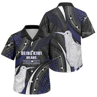 Personalised New Zealand Kiwi Family Matching Off Shoulder Short Dress and Hawaiian Shirt Silver Fern Tribal Pattern