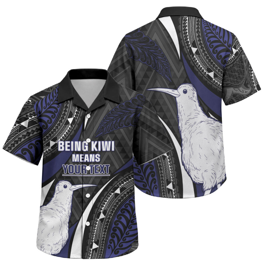 Personalised New Zealand Kiwi Family Matching Puletasi and Hawaiian Shirt Silver Fern Tribal Pattern DT05 Son's Shirt Navy - Polynesian Pride