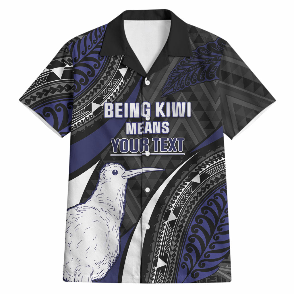 Personalised New Zealand Kiwi Hawaiian Shirt Silver Fern Tribal Pattern DT05 Navy - Polynesian Pride
