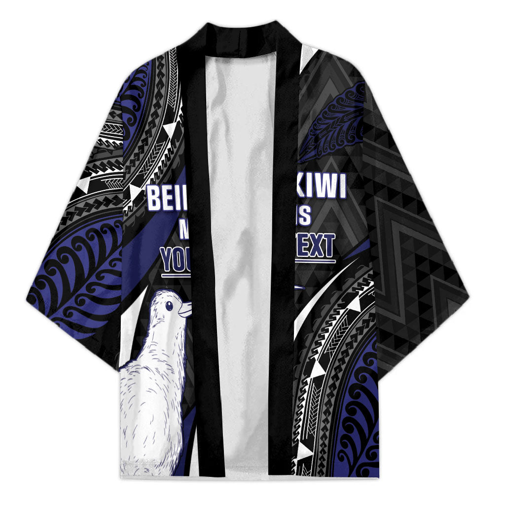 Personalised New Zealand Kiwi Kimono Silver Fern Tribal Pattern DT05 Unisex Navy - Polynesian Pride