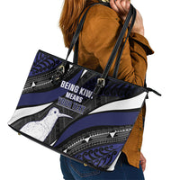 Personalised New Zealand Kiwi Leather Tote Bag Silver Fern Tribal Pattern