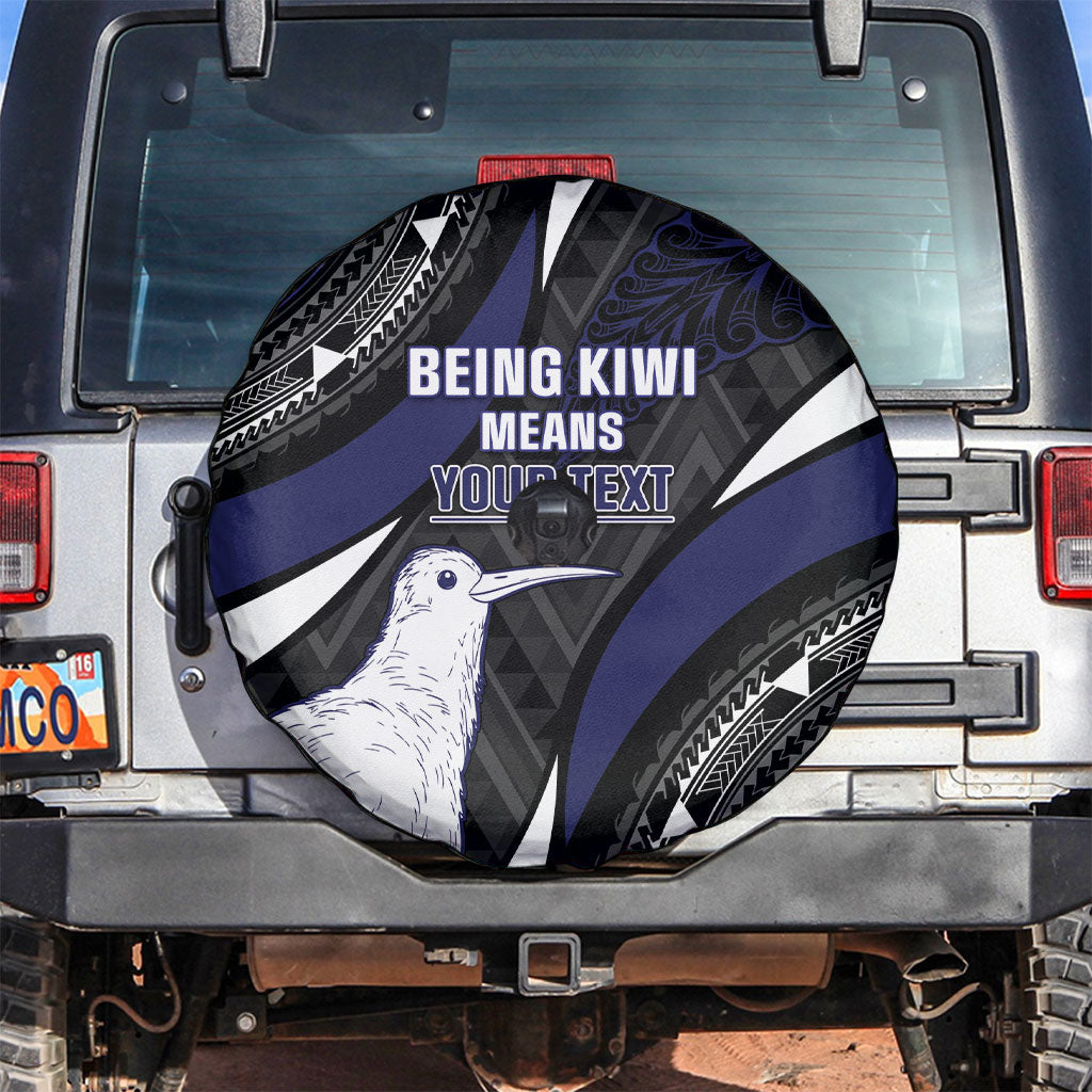 Personalised New Zealand Kiwi Spare Tire Cover Silver Fern Tribal Pattern DT05 Navy - Polynesian Pride