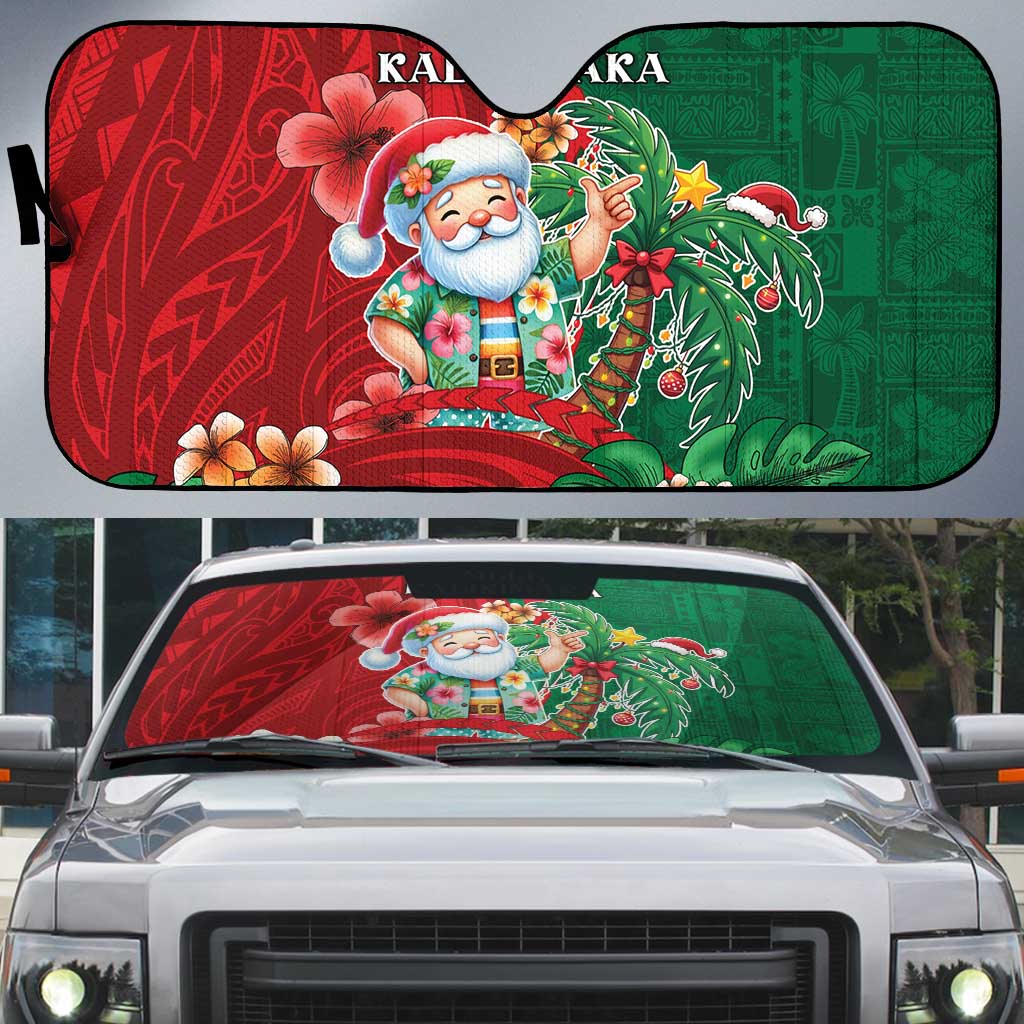 Hawaii Christmas Auto Sun Shade Mele Kalikimaka Funny Hawaiian Santa DT05 Green - Polynesian Pride