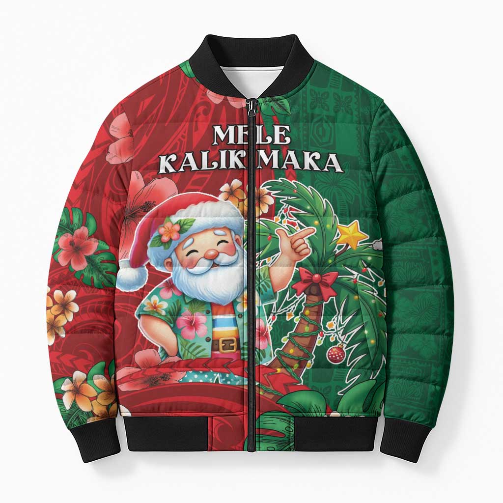 Hawaii Christmas Bomber Puffer Jacket Mele Kalikimaka Funny Hawaiian Santa DT05 Unisex Green - Polynesian Pride