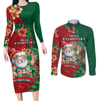 Hawaii Christmas Couples Matching Long Sleeve Bodycon Dress and Long Sleeve Button Shirt Mele Kalikimaka Funny Hawaiian Santa DT05 Green - Polynesian Pride