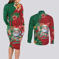 Hawaii Christmas Couples Matching Long Sleeve Bodycon Dress and Long Sleeve Button Shirt Mele Kalikimaka Funny Hawaiian Santa DT05 - Polynesian Pride