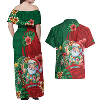 Hawaii Christmas Couples Matching Off Shoulder Maxi Dress and Hawaiian Shirt Mele Kalikimaka Funny Hawaiian Santa DT05 - Polynesian Pride