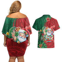 Hawaii Christmas Couples Matching Off Shoulder Short Dress and Hawaiian Shirt Mele Kalikimaka Funny Hawaiian Santa DT05 - Polynesian Pride