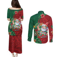 Hawaii Christmas Couples Matching Puletasi and Long Sleeve Button Shirt Mele Kalikimaka Funny Hawaiian Santa - Polynesian Pride
