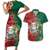 Hawaii Christmas Couples Matching Short Sleeve Bodycon Dress and Hawaiian Shirt Mele Kalikimaka Funny Hawaiian Santa DT05 Green - Polynesian Pride