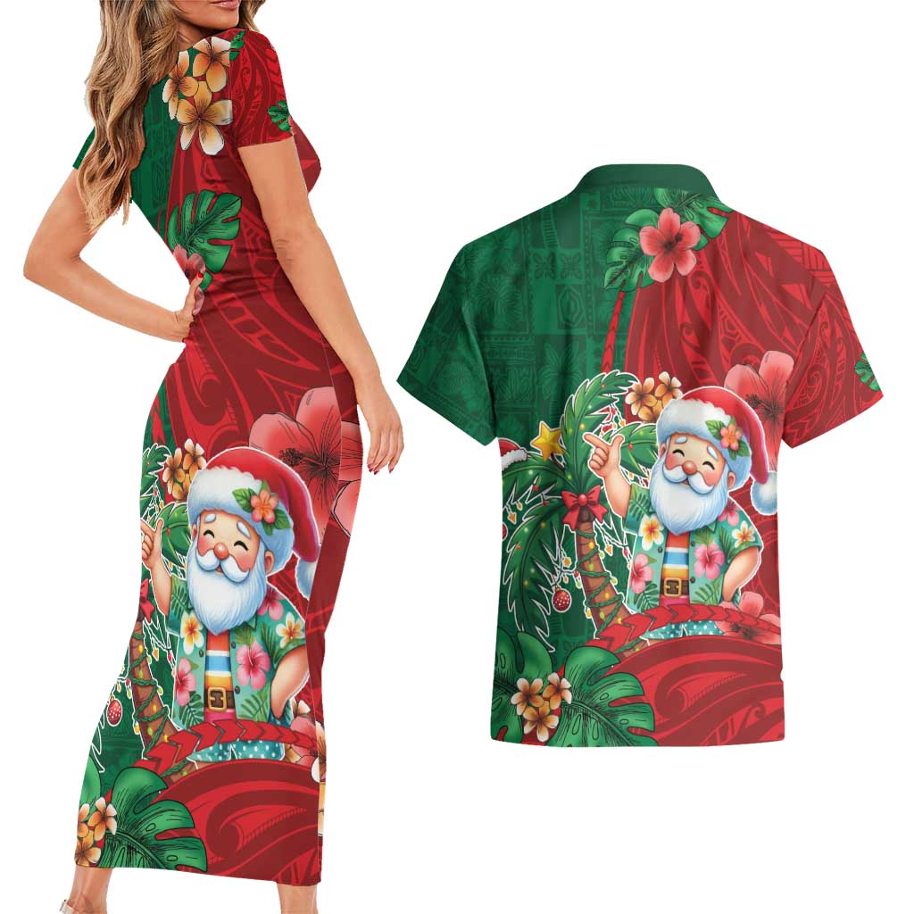 Hawaii Christmas Couples Matching Short Sleeve Bodycon Dress and Hawaiian Shirt Mele Kalikimaka Funny Hawaiian Santa DT05 - Polynesian Pride