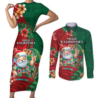 Hawaii Christmas Couples Matching Short Sleeve Bodycon Dress and Long Sleeve Button Shirt Mele Kalikimaka Funny Hawaiian Santa DT05 Green - Polynesian Pride